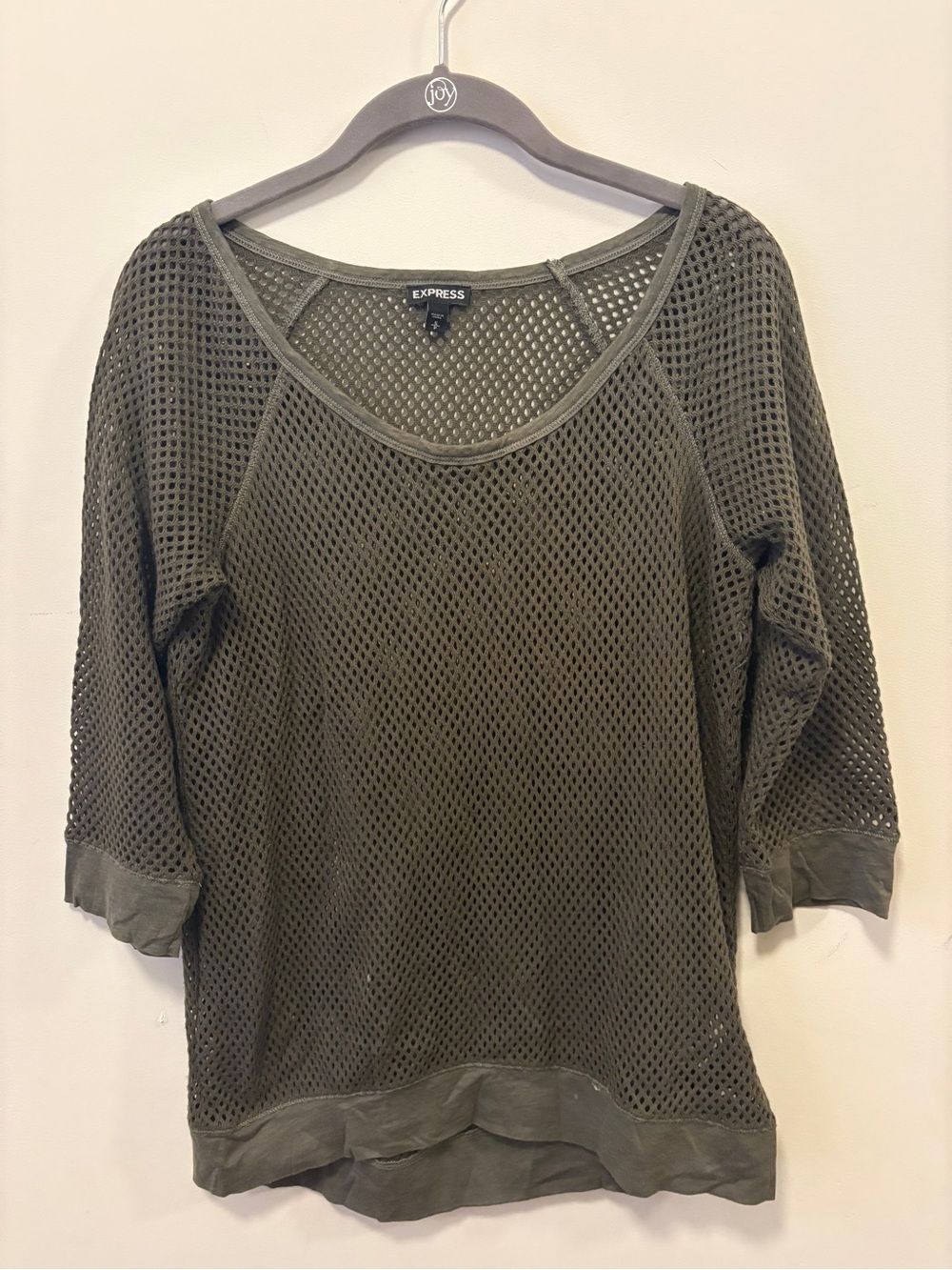 Express Olive Mesh Scoop Neck Pullover